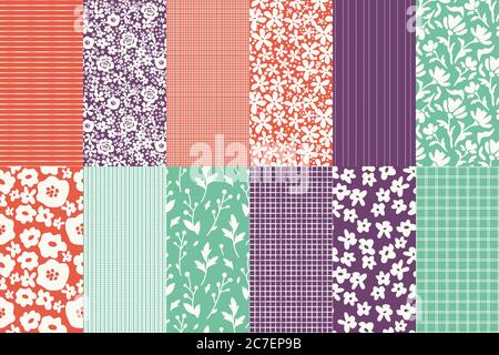 Seamless floral and geometric patterns set Stock Vector
