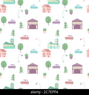 Seamless city elements vector pattern Stock Vector
