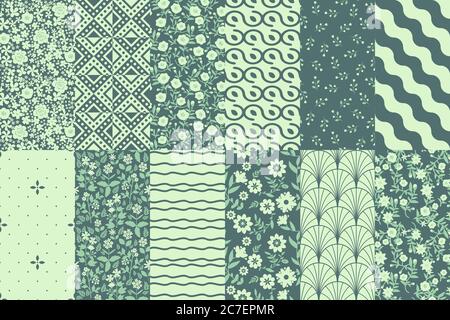 Seamless geometric and floral patterns set Stock Vector