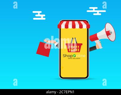 Online Shopping Concept. Modern flat concept for web banners, websites, infographics, printed materials. Vector Illustration Stock Vector