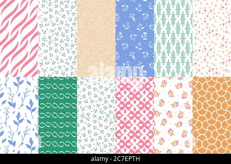 Seamless geometric and floral patterns set Stock Vector