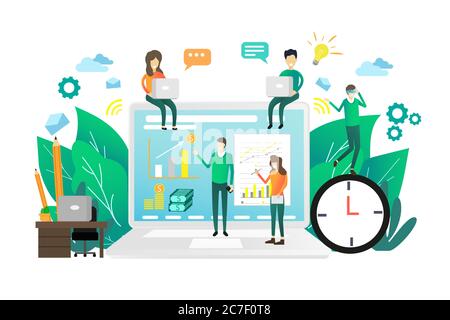 Illustration of business ideas about finding ideas, working together within the organization. Stock Vector