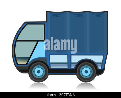 Little car truck. Vector. Cartoon. Flat. A small truck for transporting goods. Cargo services. Auto freight.Delivery consignment. Dispatch machine Stock Vector