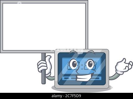 Cartoon picture of digital timer mascot design style carries a board Stock Vector