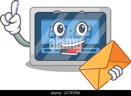 A picture of cheerful digital timer cartoon design with brown envelope Stock Vector