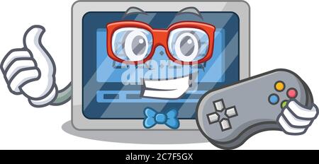 Mascot design style of digital timer gamer playing with controller Stock Vector