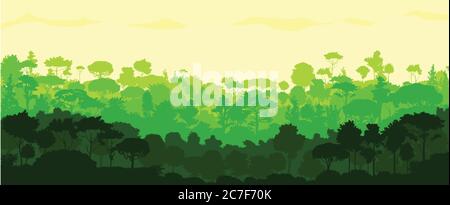 Summer landscape. Mountains forest, sunny day. Vector illustration. Long away. Stock Vector