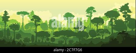 Silhouette twilight forest landscape background illustration Stock ...