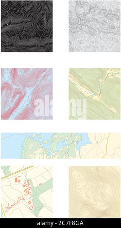 seven different abstract topographic and castral vector maps Stock Vector