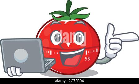 A neat cartoon character of tomato kitchen timer l working at home during pandemic Stock Vector