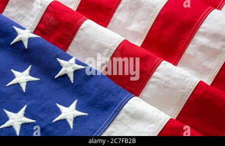 USA flag detail, closeup view. American flag background texture. Memorial day and 4th of July, Independence day concept Stock Photo