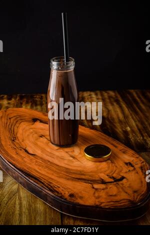 Big mug of hot cocoa with ice cream, whipped cream, chocolate chips and fluffy marshmallow, Cup of cold coffee, Coffee with Ice Cream, Coffee with Cho Stock Photo