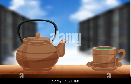 mock up illustration of tea set on the tables Stock Vector