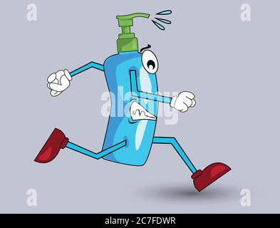 Illustration of running sanitize as a cute character for children. Stock Vector