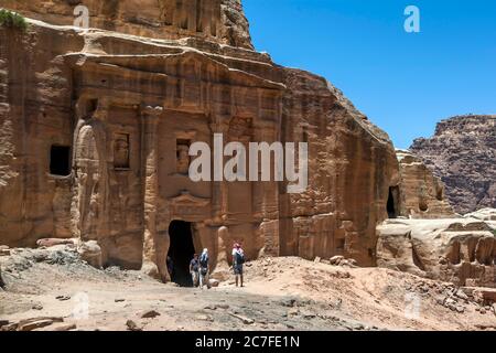 The impressive ruins of the Soldier Tomb which lies along the Wadi al-Farasa processional route at Petra in Jordan. Stock Photo