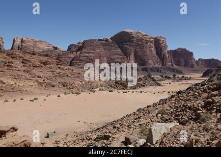 Red sand Desert Landscape. Photographed in Wadi Rum, Jordan in March Stock Photo