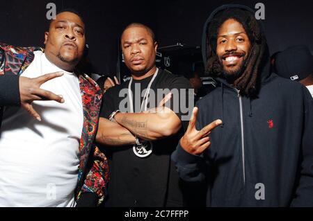 (L-R) Guest, Xzibit and Murs backstage portrait at the Key Club on January 31, 2009 in West Hollywood, California. Credit: Jared Milgrim/The Photo Access Stock Photo