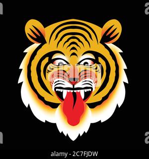 Angry Tiger Head vector illustration isolated on black Stock Vector