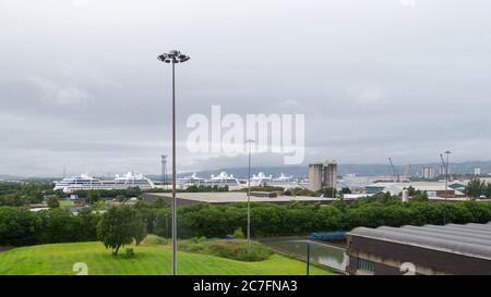 Glasgow, Scotland, UK. 17th July, 2020. Pictured: Amazara cruise ships seen still berthed in King George V Dock in Glasgow, still in lockdown. Credit: Colin Fisher/Alamy Live News Stock Photo