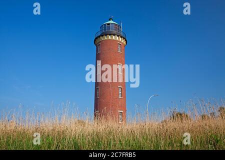 Germany, Lower Saxony, lighthouse at the Elbe River mouth in Cuxhaven. Stock Photo
