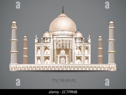 Taj Mahal on a gray background. indian culture architecture. Flat new style historic sight showplace attraction web site vector illustration. mausoleu Stock Vector