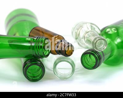 Old empty glass bottles for recycling Stock Photo