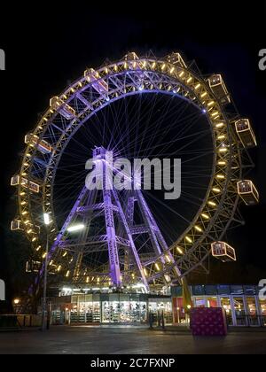 VIENNA, AUSTRIA - Dec 20, 2019: Wheel in Riesenradplatz in the famous Prater gardens park in Vienna, Austria. Stock Photo