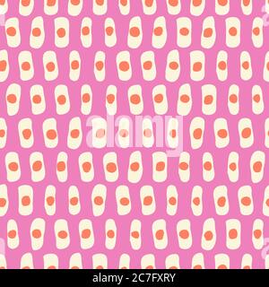 Hand-Drawn Geo Organic Cream Lines and Dots Vector Seamless Pattern. Modern Colorful Abstract Geometric Background Stock Vector