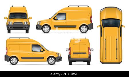 Delivery van vector mockup for vehicle branding, advertising, corporate identity. Isolated template of realistic minivan on white background Stock Vector