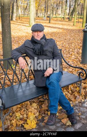 Happy blonde mature woman and handsome middle-aged brunette man Stock Photo