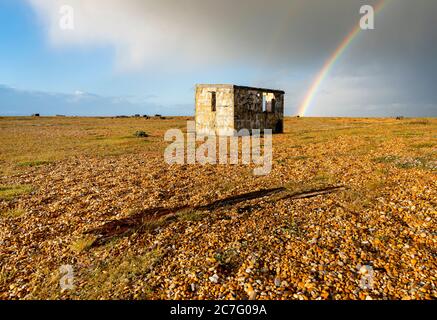 The unique shingle headland of Dungeness on the Kent coast. Stock Photo