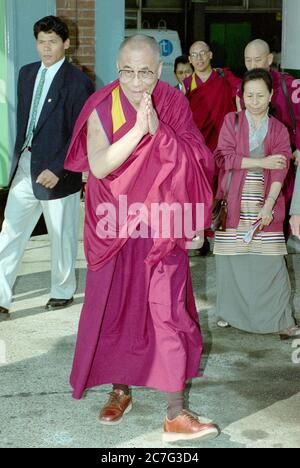 His holiness the Dalai Lama arriving at London's Heathrow Airport in 1996. Stock Photo