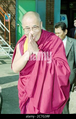 His holiness the Dalai Lama arriving at London's Heathrow Airport in 1996. Stock Photo