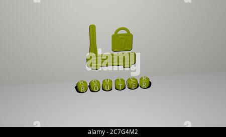 3D illustration of ROUTER graphics and text made by metallic dice letters for the related meanings of the concept and presentations. internet and connection Stock Photo