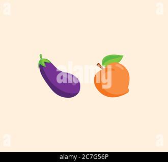 Eggplant and peach emoji Stock Vector