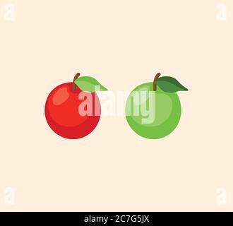 Green and red apple isolated illustration. Apple icon set Stock Vector