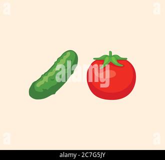 Tomato and cucumber vector isolated icon set illustration. Tomato and cucumber icon Stock Vector