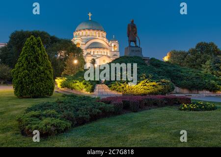 Night view of the Saint Sava church on the Vracar hill in Belgrade, Serbia, one of the world's biggest Orthodox Christian temples Stock Photo