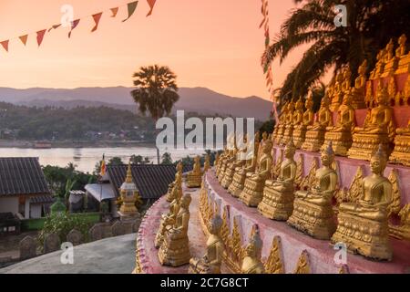 the Wat Chomkao Manilat at the Village of Huay Xai in Lao at the Mekong River from the view in the northwest Lao in Lao.   Lao, Huay Xay, November, 20 Stock Photo