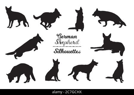 German shepherd dog silhouettes Stock Vector