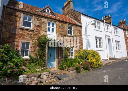 Colourful floral display in front of private residence on Shoregate in Scottish coastal town of Crail in East Neuk of Fife, Scotland, UK Stock Photo