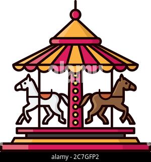 Amusement Park Carousel with horses vector illustration for Carousel Day on July isolated 25th. Fun fair and childrens entertainment symbol. Stock Vector