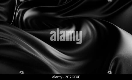 Black silk or satin fabric abstract background. Black abstract cloth. 3d rendering. Stock Photo