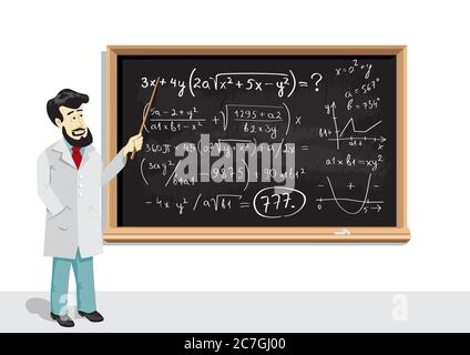 math lesson on blackboard and teacher Stock Vector