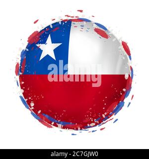 Round grunge flag of Chile with splashes in flag color. Vector illustration. Stock Vector