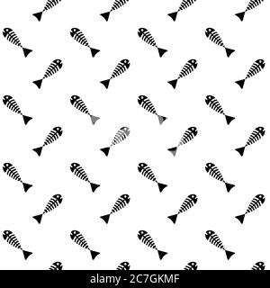 Fish bones seamless pattern on white background. Flat vector illustration. Stock Vector