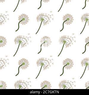 Dandelion seed seamless pattern, great design for fabric, wallpaper, background. Vector repeated texture. Floral doodle backdrop. Stock Vector