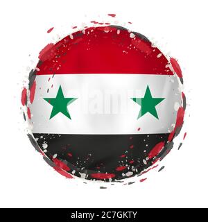 Round grunge flag of Syria with splashes in flag color. Vector illustration. Stock Vector