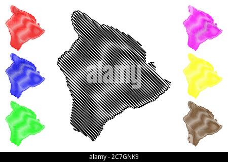 Hawaii County, Hawaii (U.S. county, United States of America, USA, U.S., US, island, archipelago) map vector illustration, scribble sketch map Stock Vector