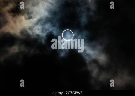 SINGAPORE, SINGAPORE - Dec 26, 2019: The sun turns into a ring during the annular solar eclipse on 26 December 2019. Stock Photo